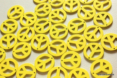 10 x Peace Shaped Yellow Colour Wood Beads 24mm